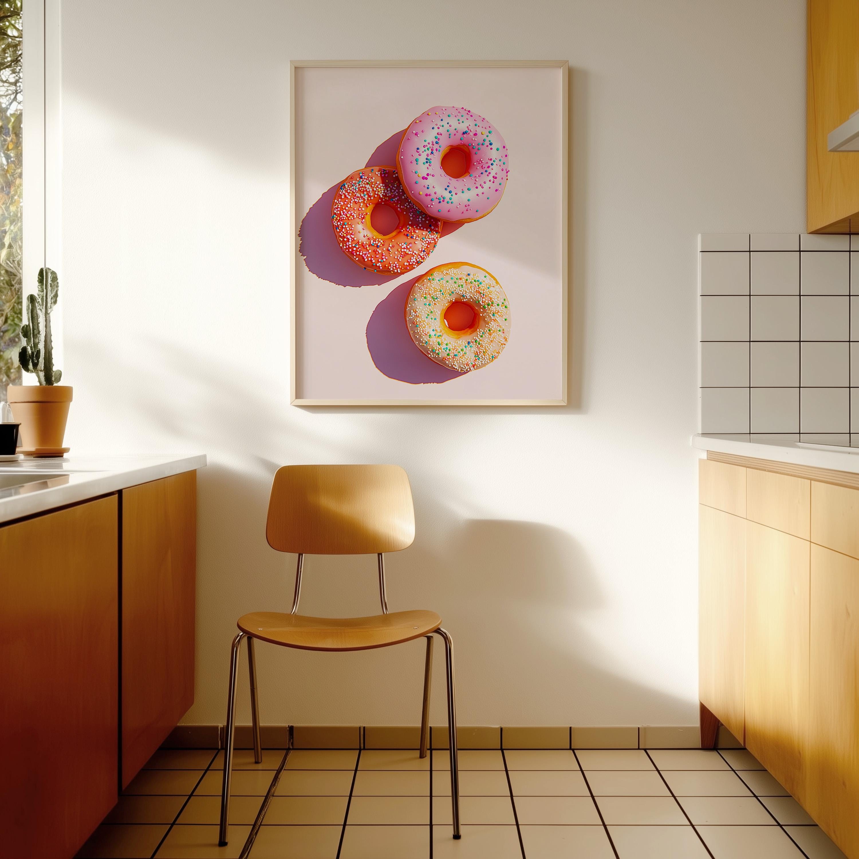 Pink Donut Art Print for Playful Kitchen Decor
