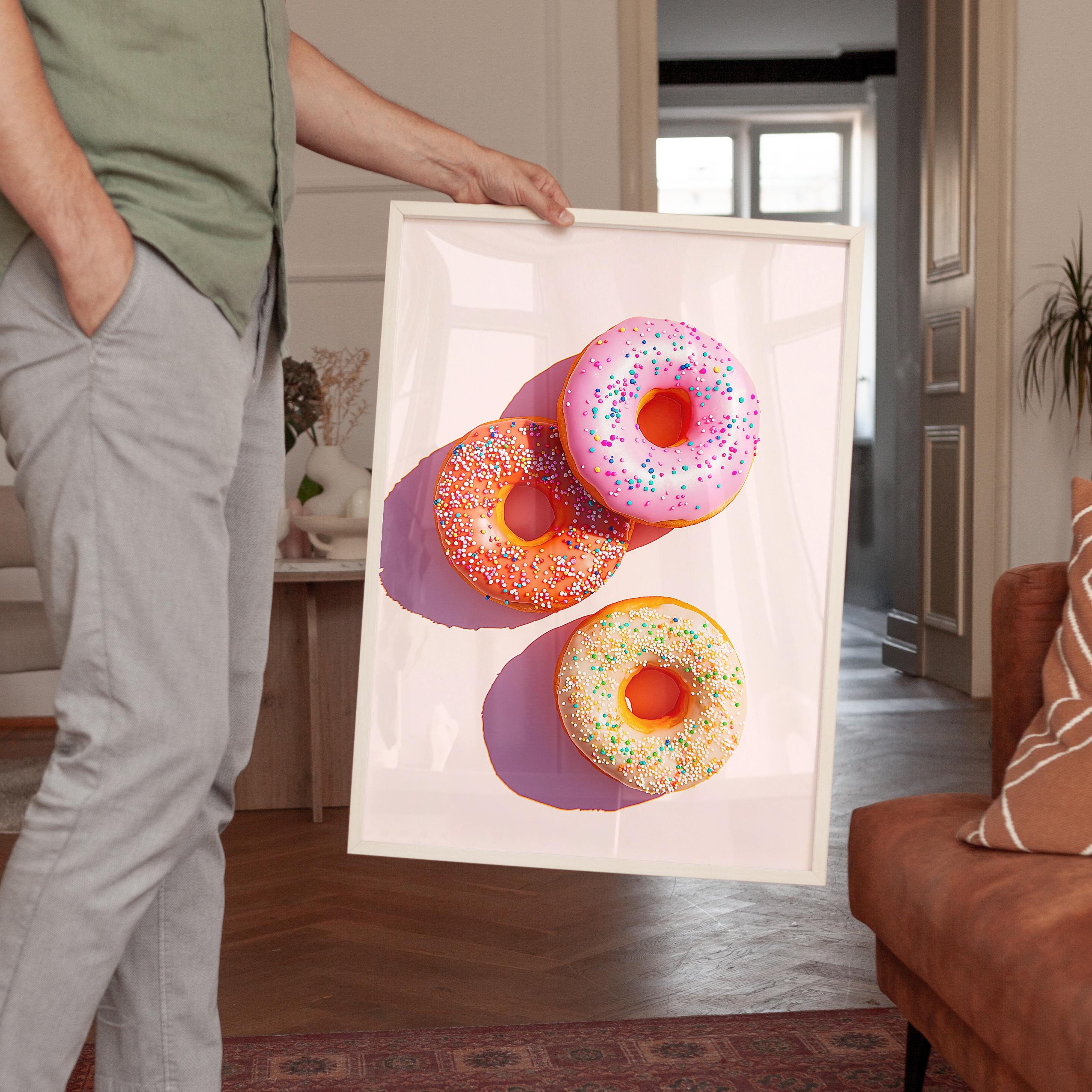 Pink Donut Art Print for Playful Kitchen Decor