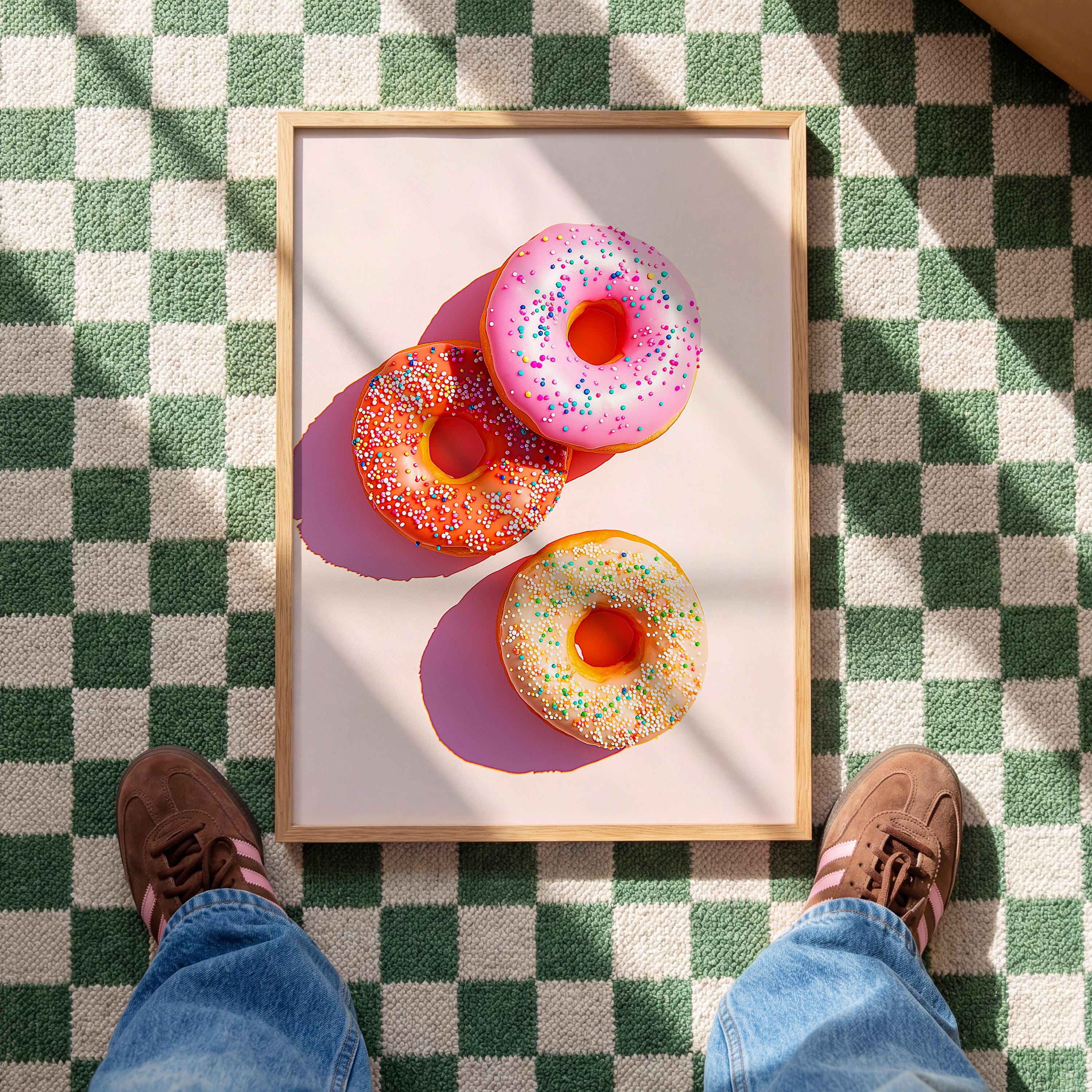 Pink Donut Art Print for Playful Kitchen Decor