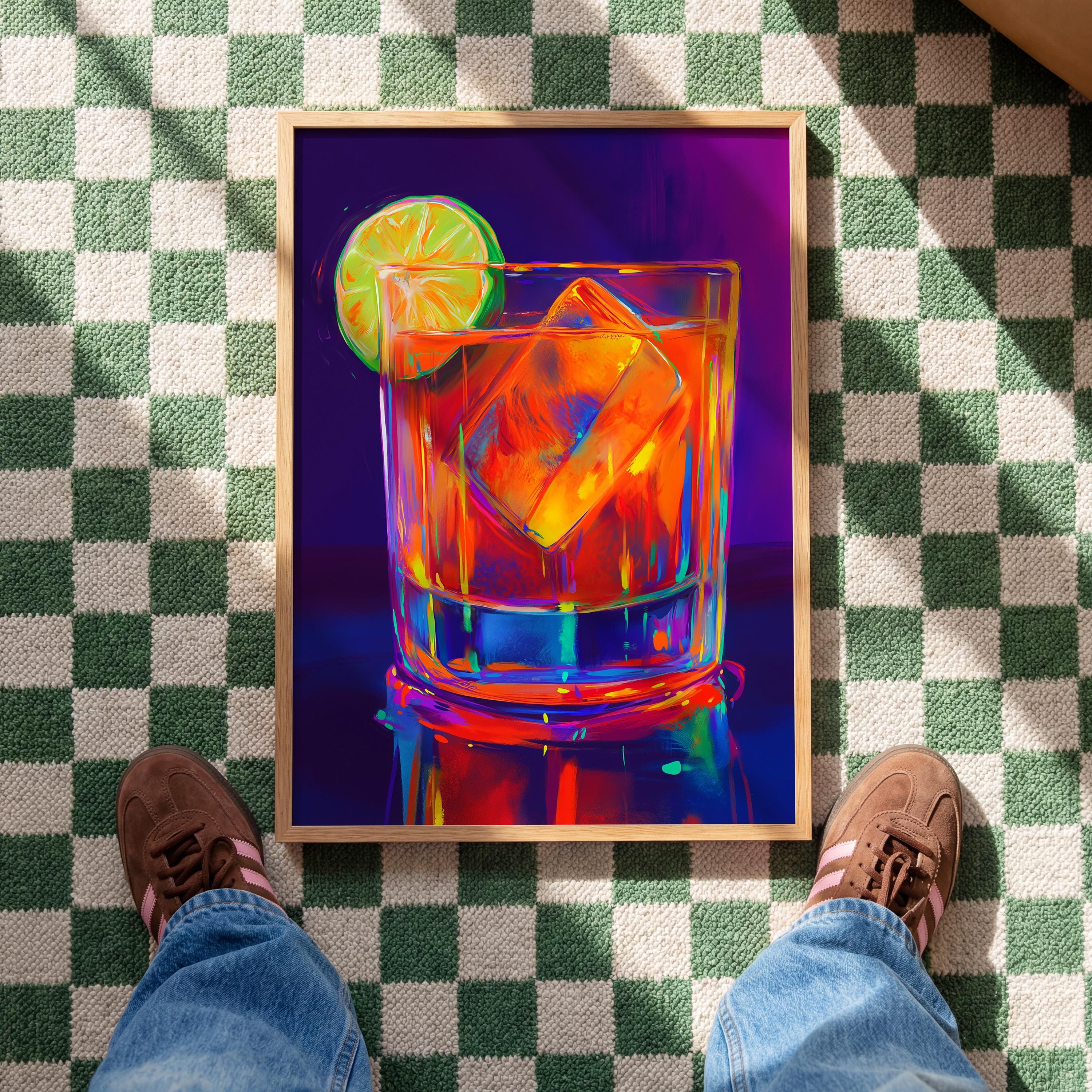 Neon Cocktail Wall Art Print for Kitchen and Bar Decor
