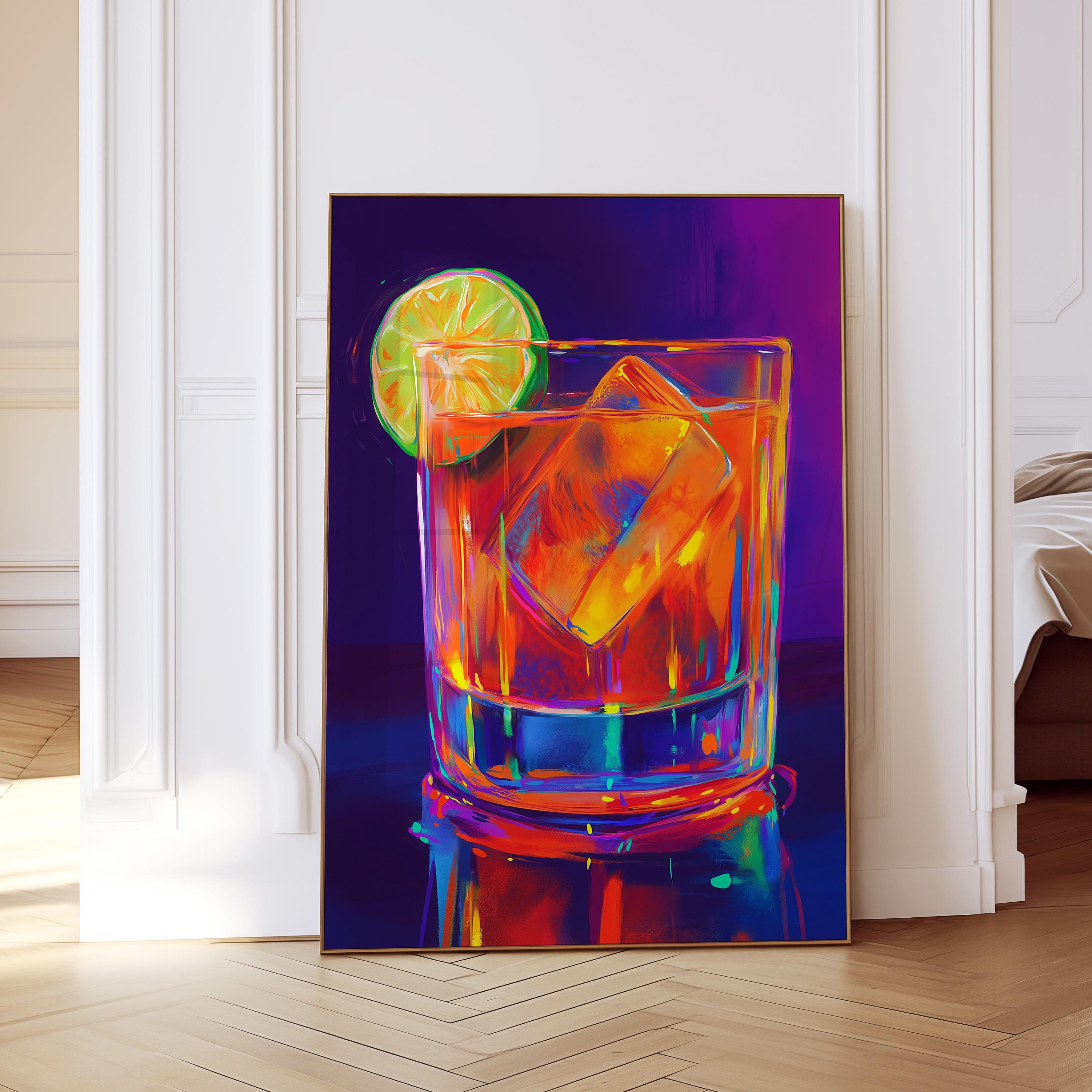 Neon Cocktail Wall Art Print for Kitchen and Bar Decor