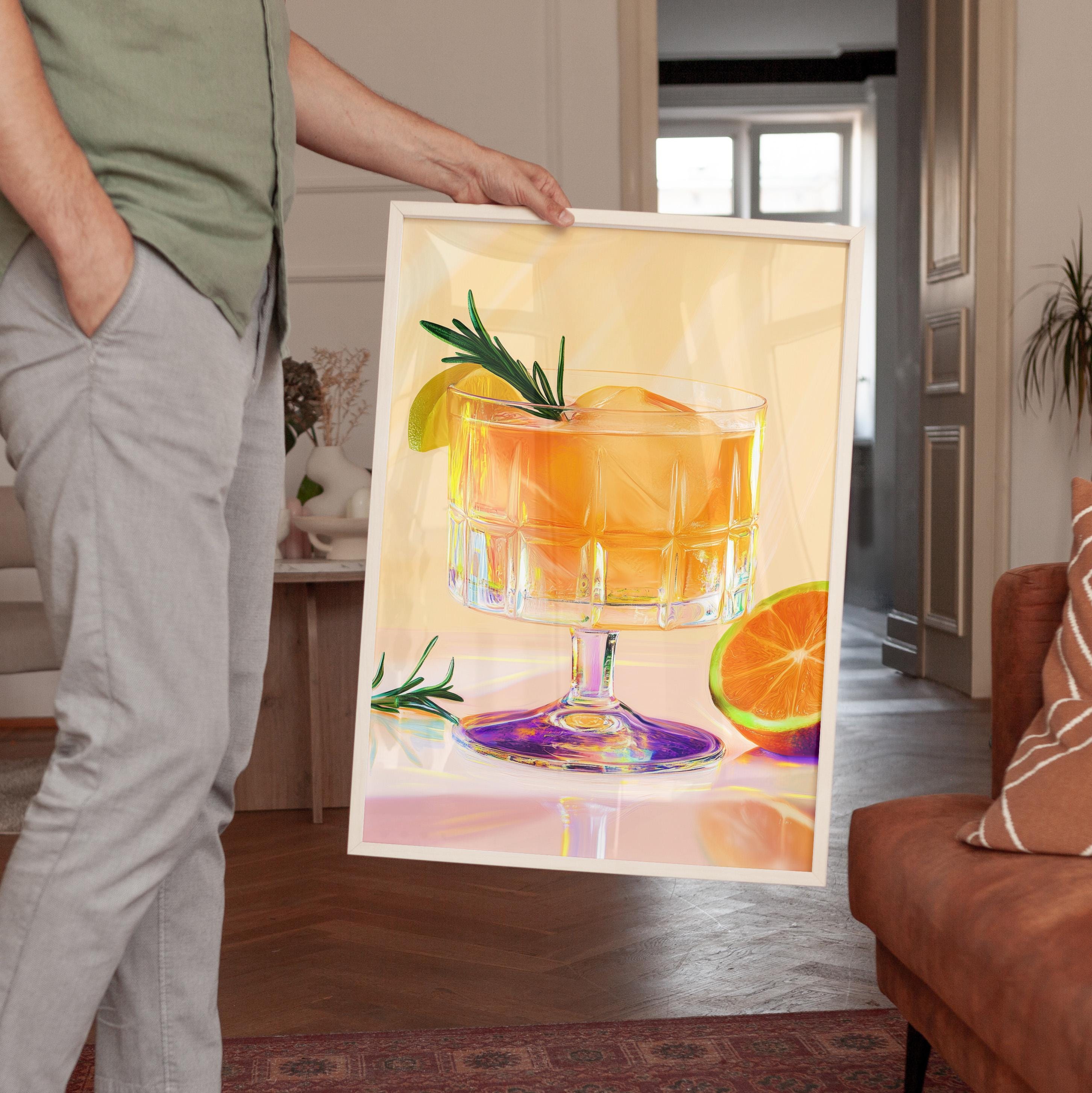Orange Cocktail Wall Art Print for Kitchen and Bar Decor