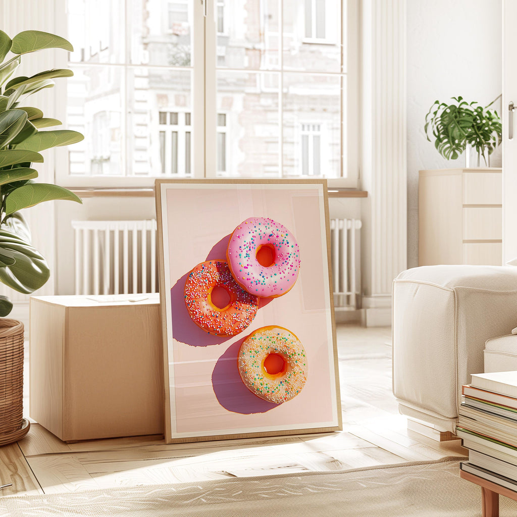 Pink Donut Art Print for Playful Kitchen Decor