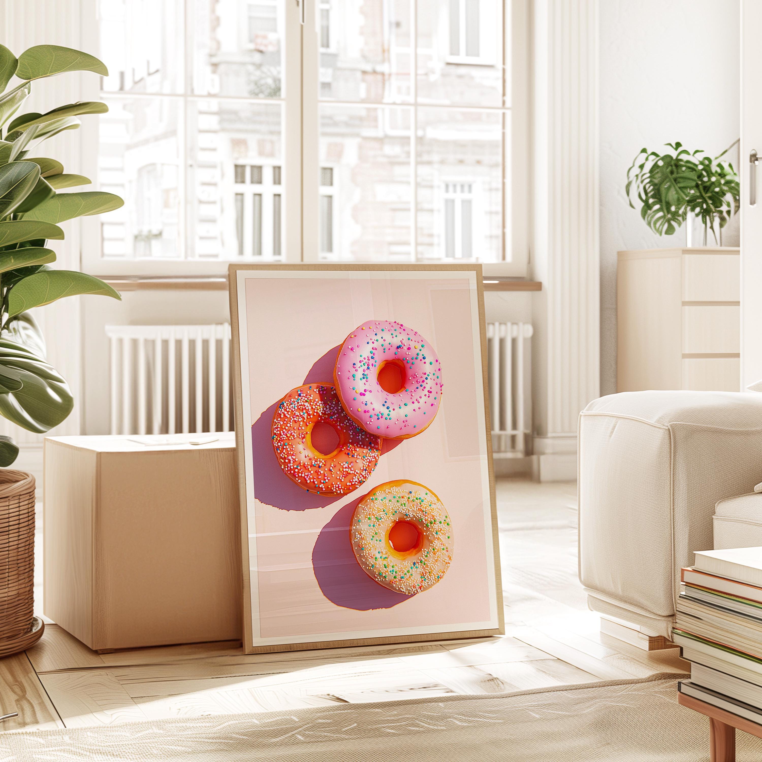 Pink Donut Art Print for Playful Kitchen Decor