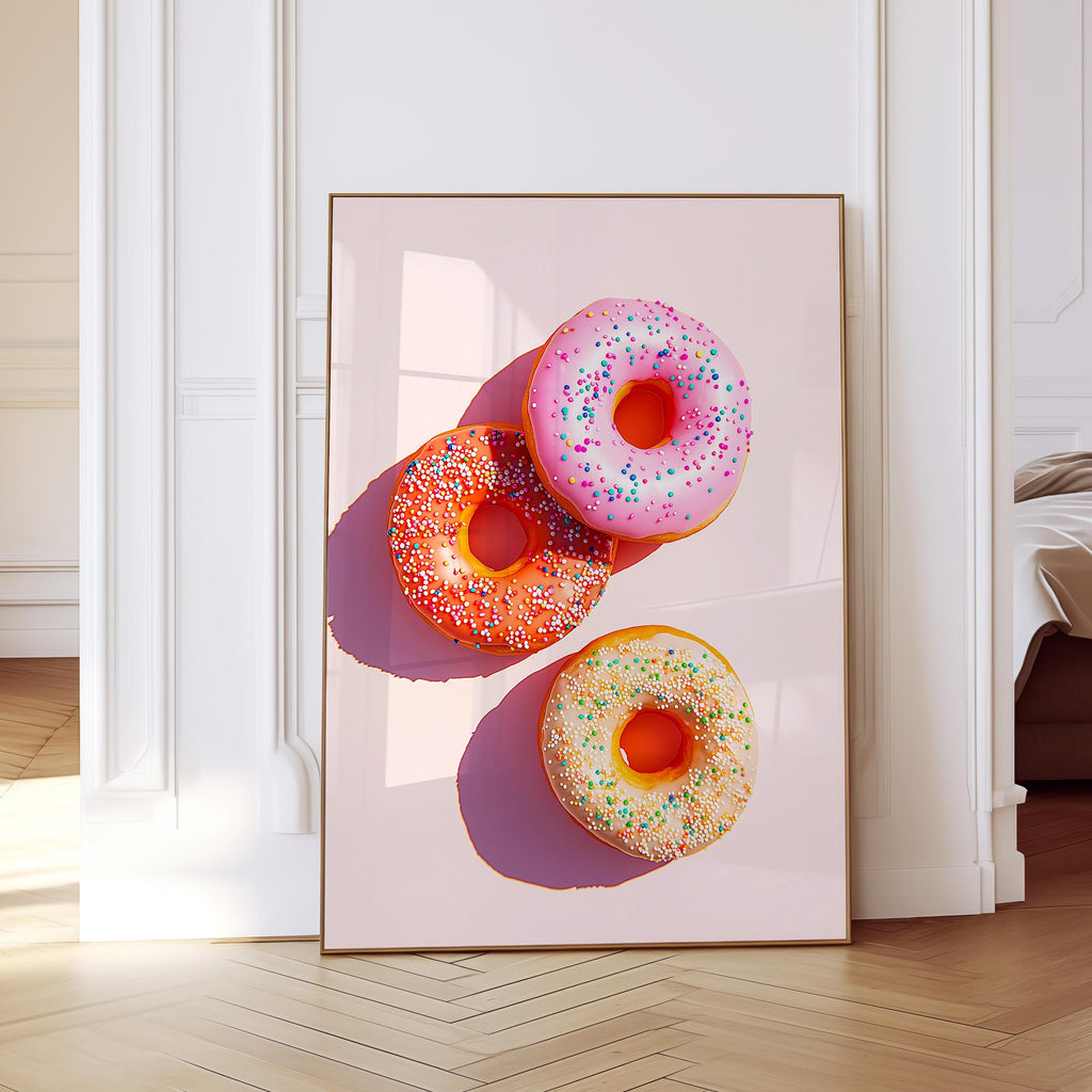 Pink Donut Art Print for Playful Kitchen Decor