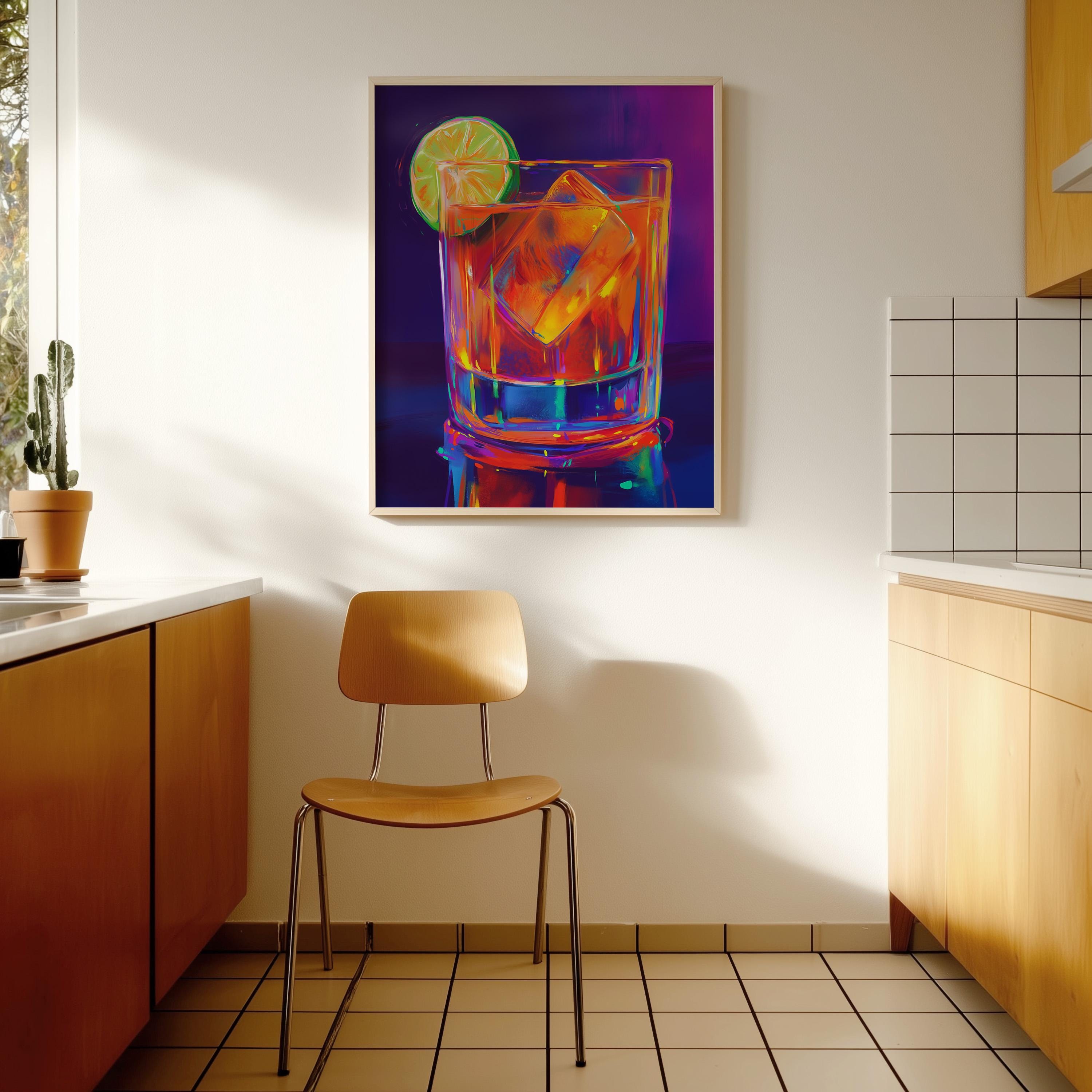 Neon Cocktail Wall Art Print for Kitchen and Bar Decor