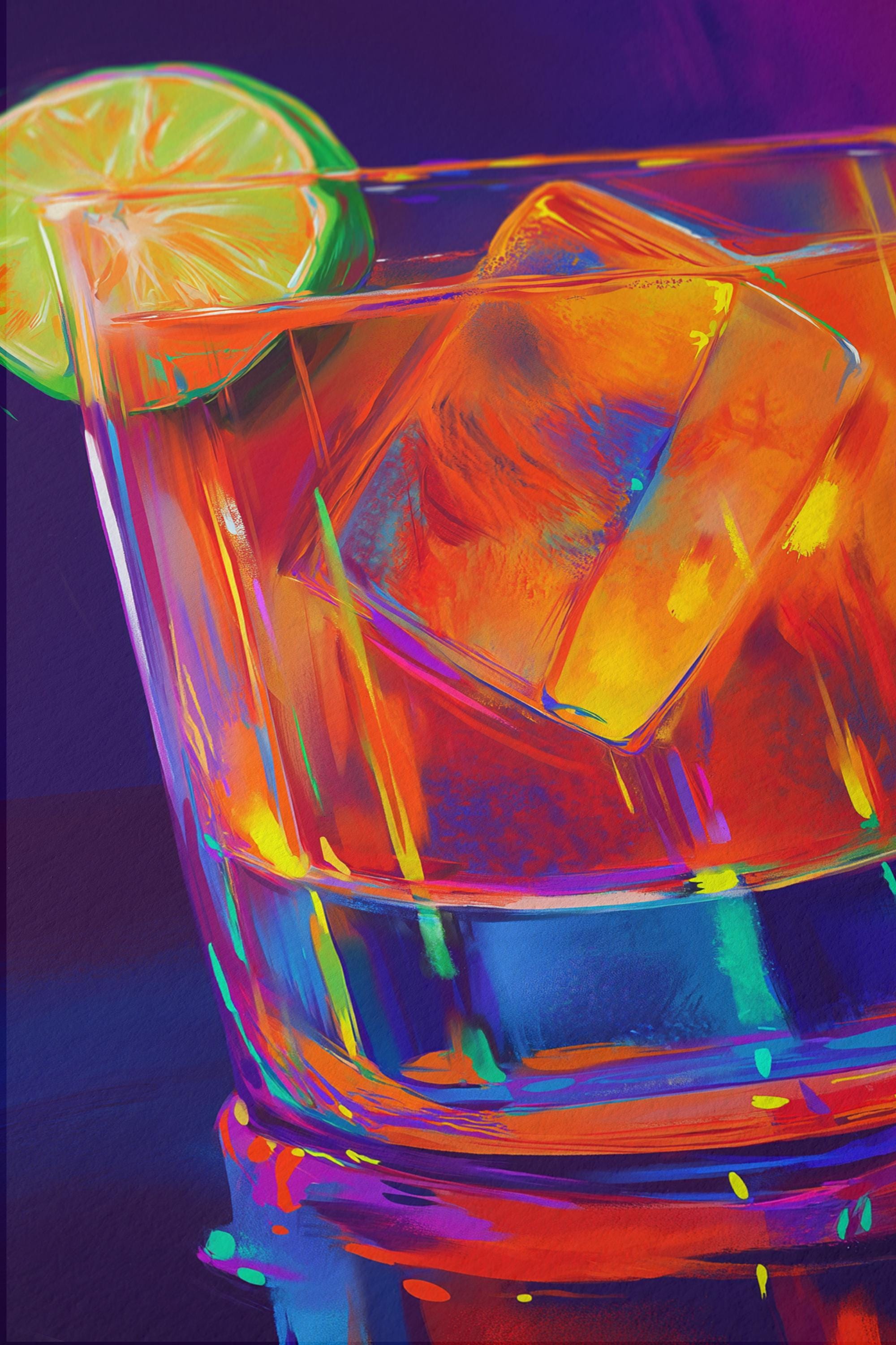 Neon Cocktail Wall Art Print for Kitchen and Bar Decor