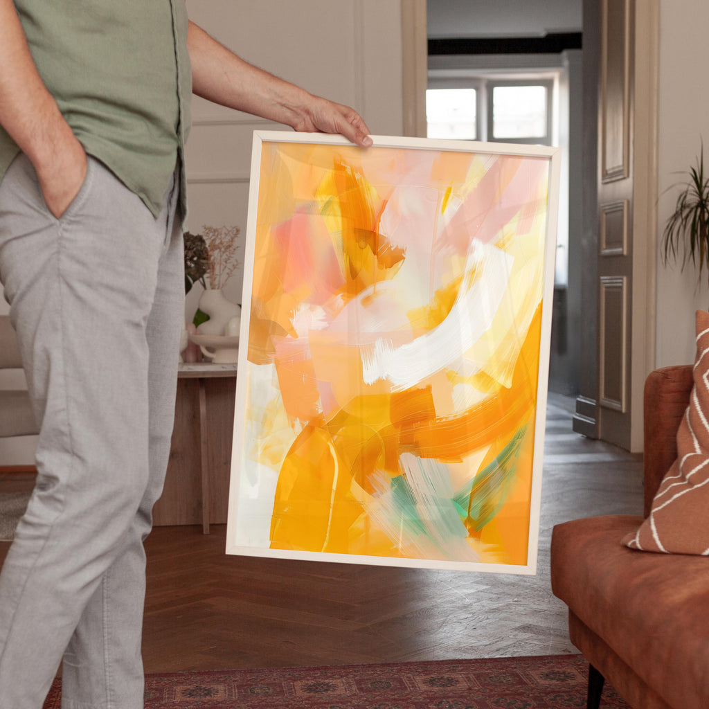 Yellow Orange Abstract Wall Art, Warm Brushstroke Print, Modern Painterly Decor