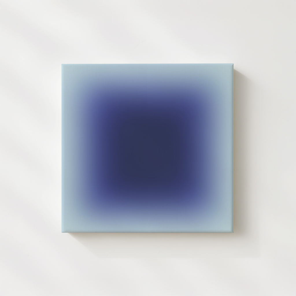 Contemporary gradient canvas art in navy and light blue shades with smooth color transition.