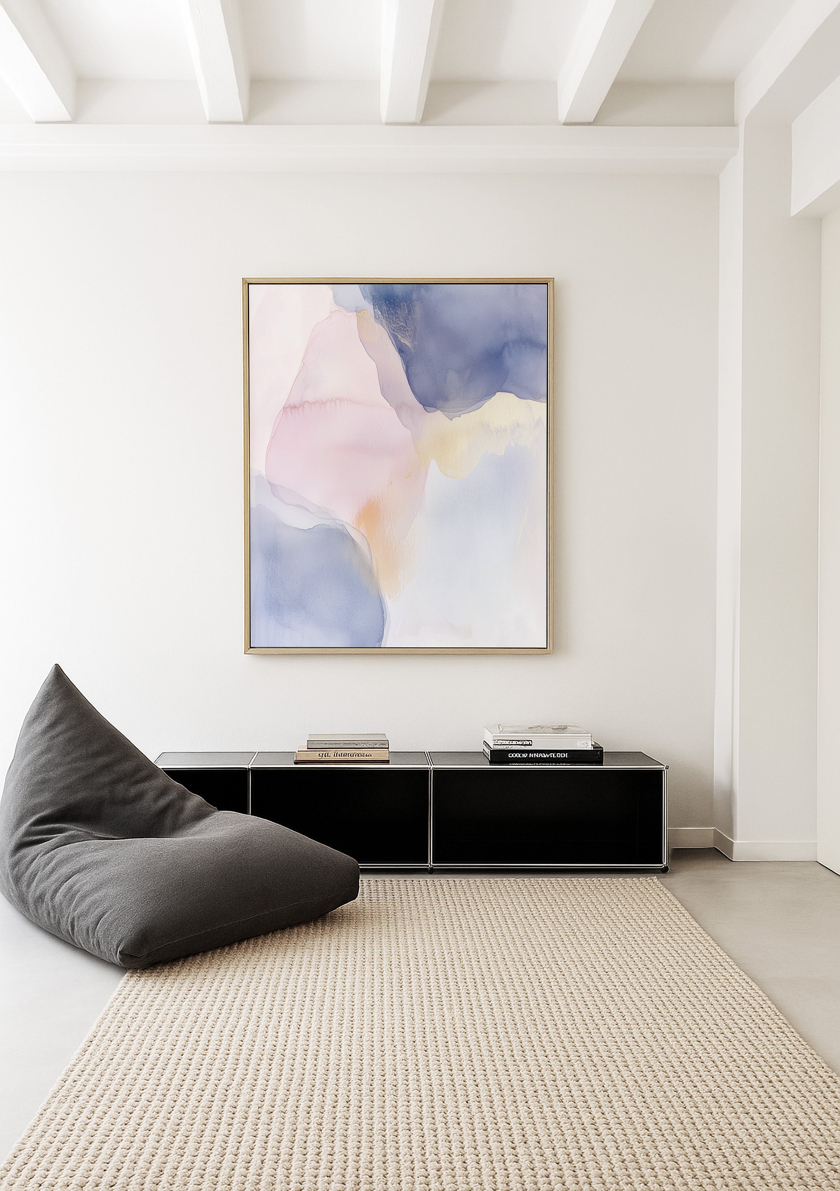 modern watercolor abstract painting with gold shimmer accents