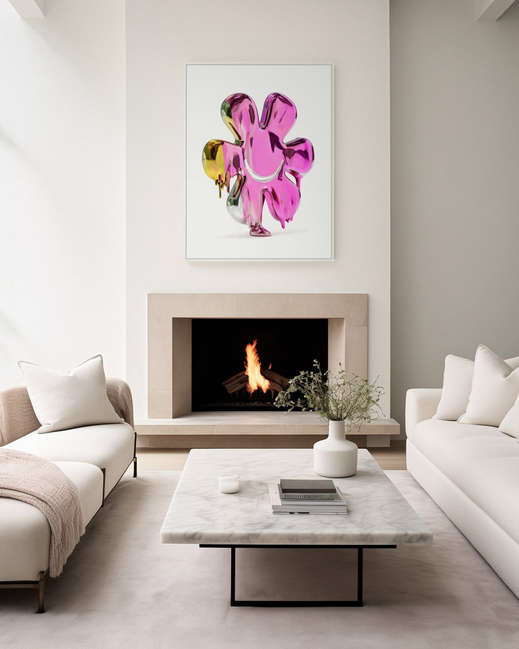 Pink Chrome Smile Flower - Pop Art Print canvas wall art – And A Little More