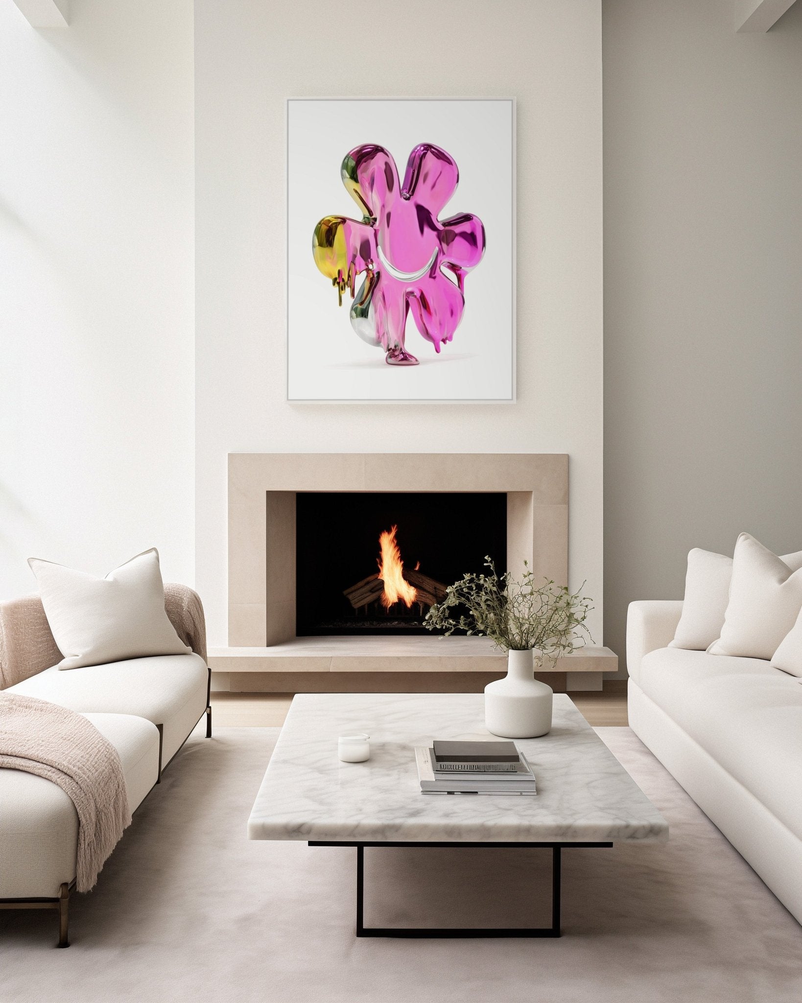 Pink Chrome Smile Flower - Pop Art Print canvas wall art – And A Little More