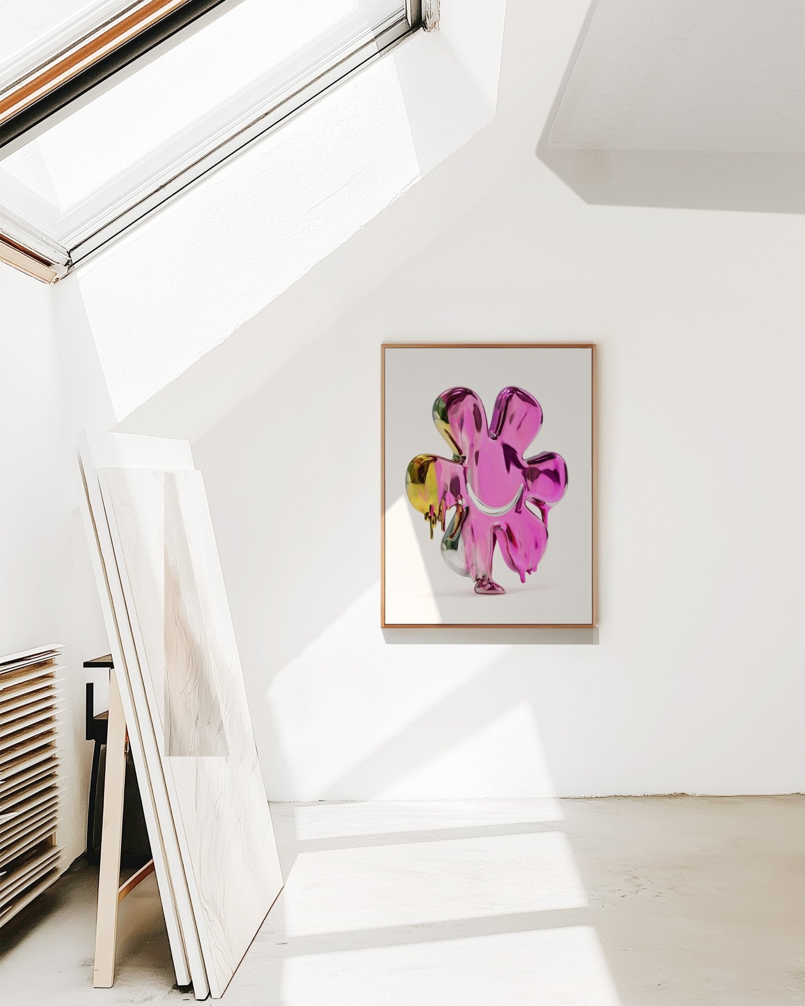 Pink Chrome Smile Flower - Pop Art Print canvas wall art – And A Little More