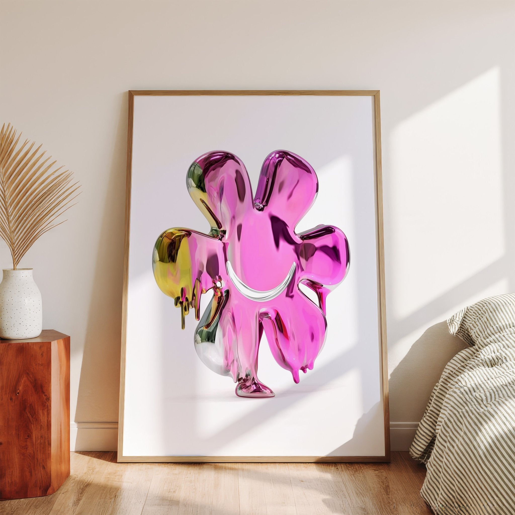 Pink Chrome Smile Flower - Pop Art Print canvas wall art – And A Little More