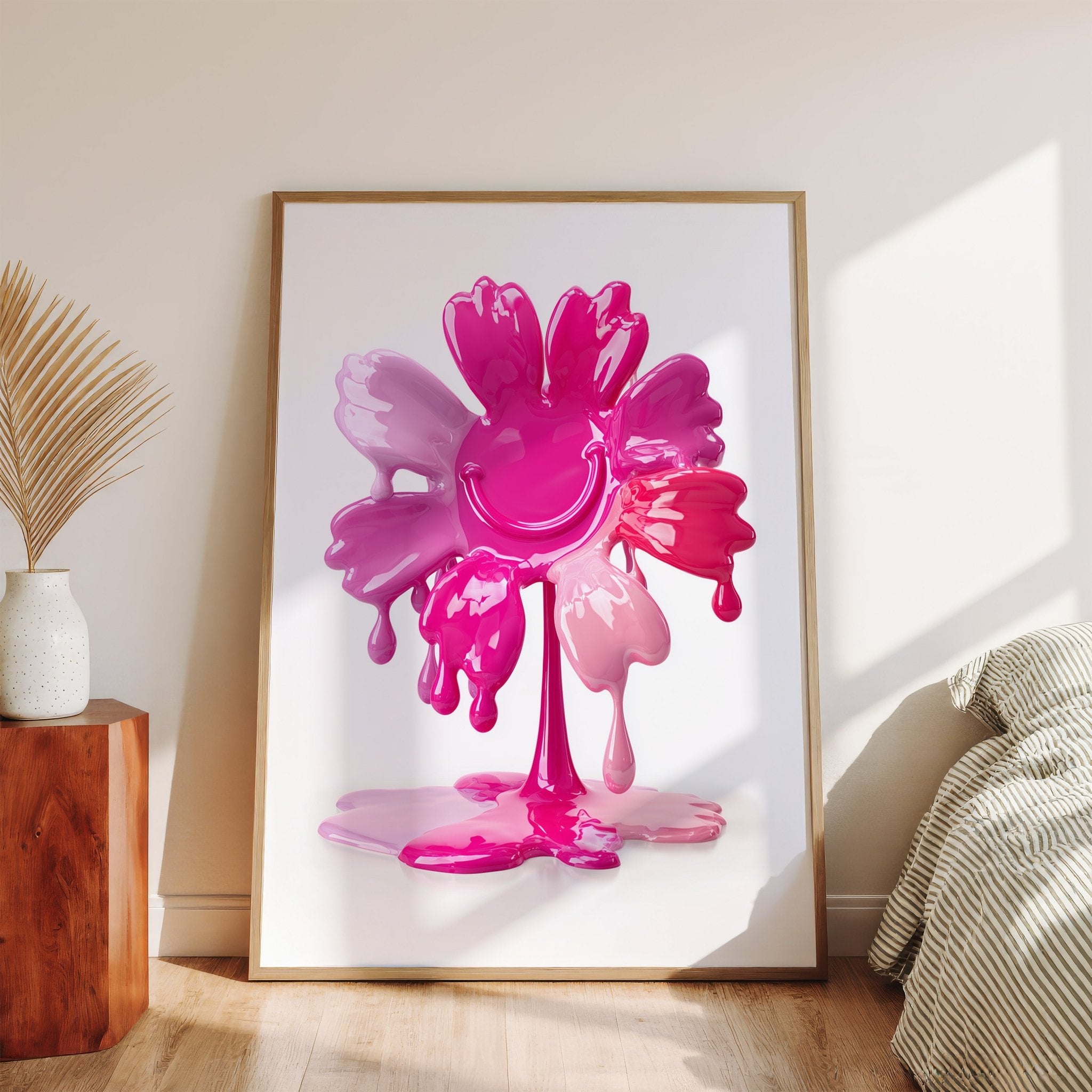 Pink Drip Flower Art Print – Modern Abstract canvas wall art – And A Little More