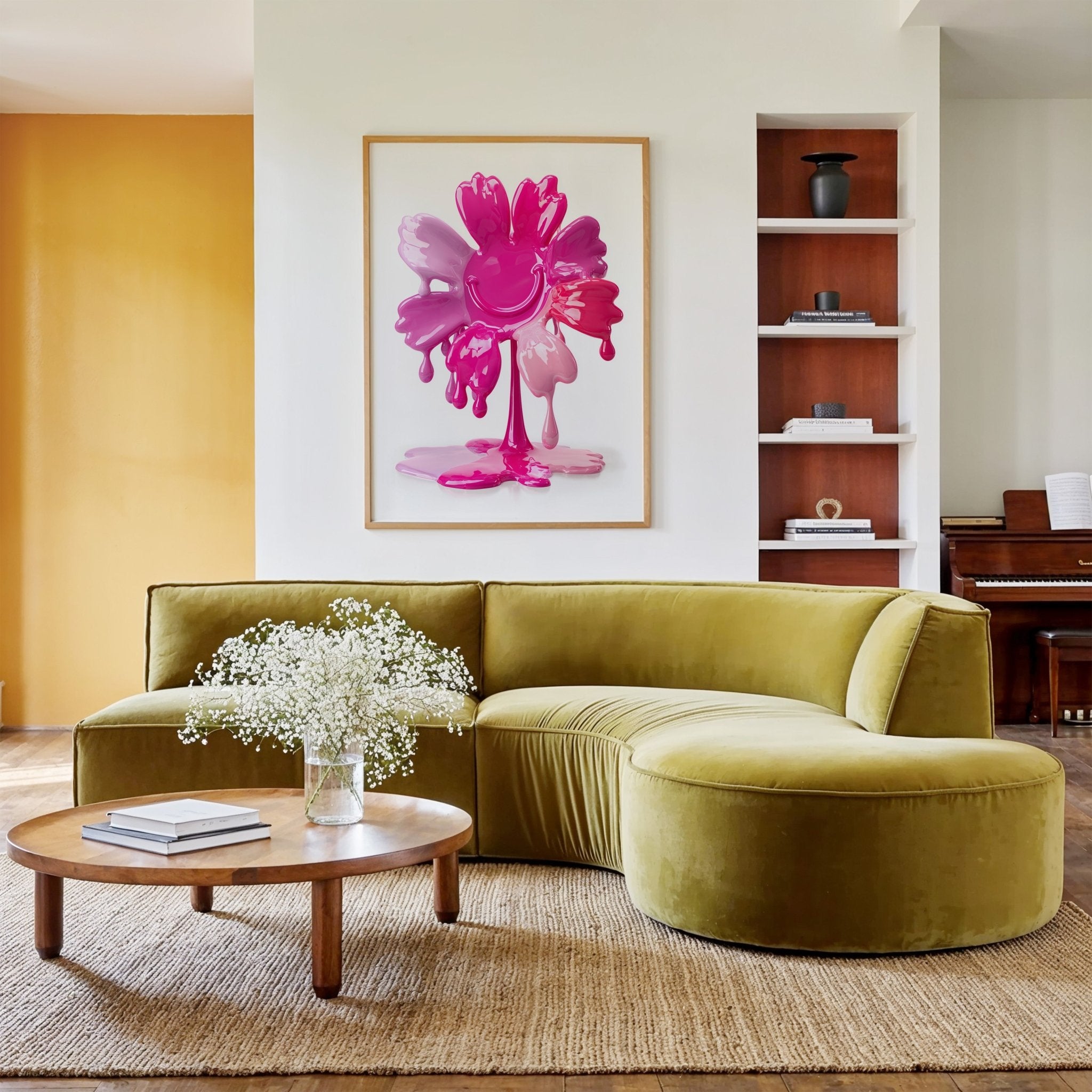 Pink Drip Flower Art Print – Modern Abstract canvas wall art – And A Little More