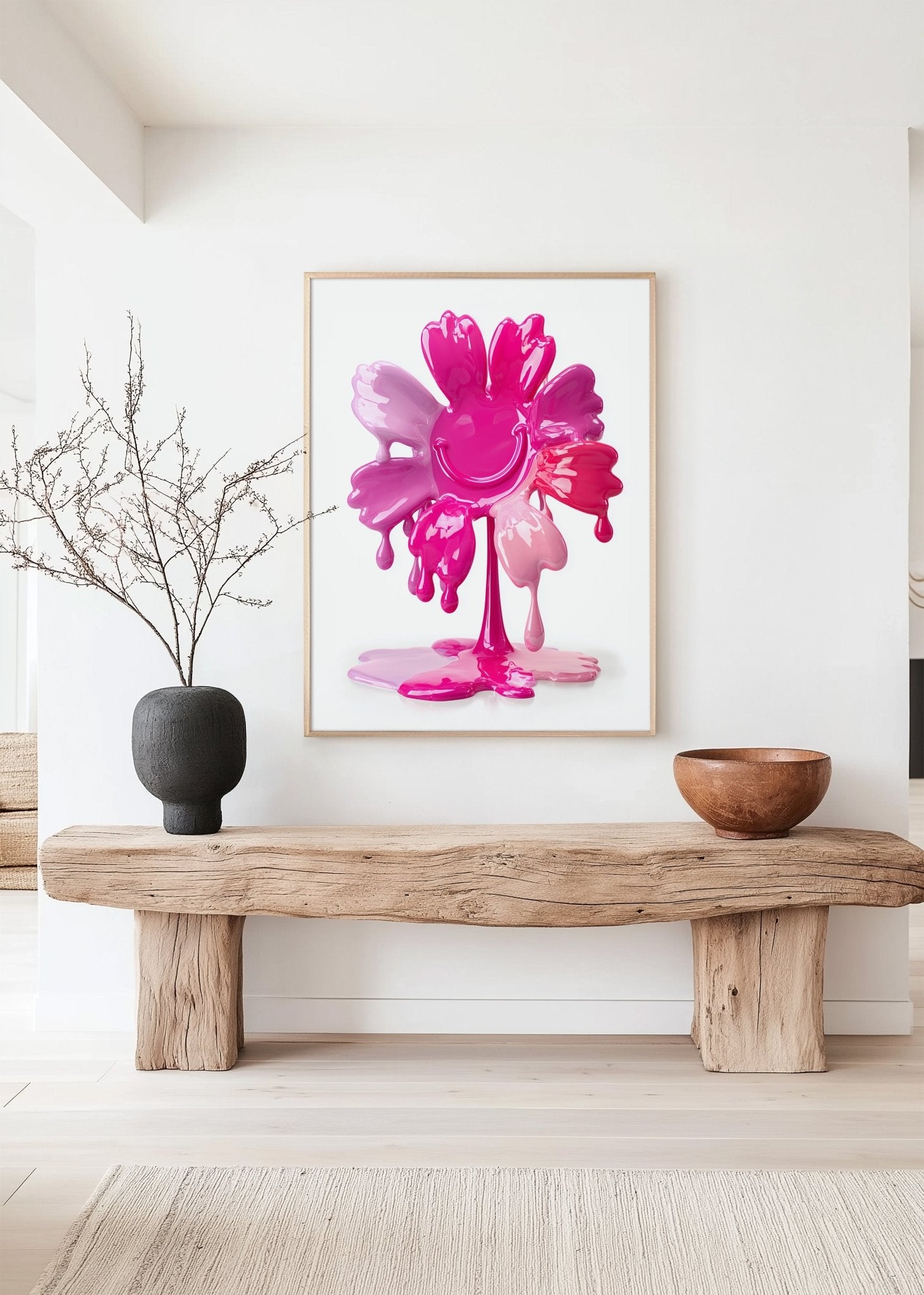 Pink Drip Flower Art Print – Modern Abstract canvas wall art – And A Little More