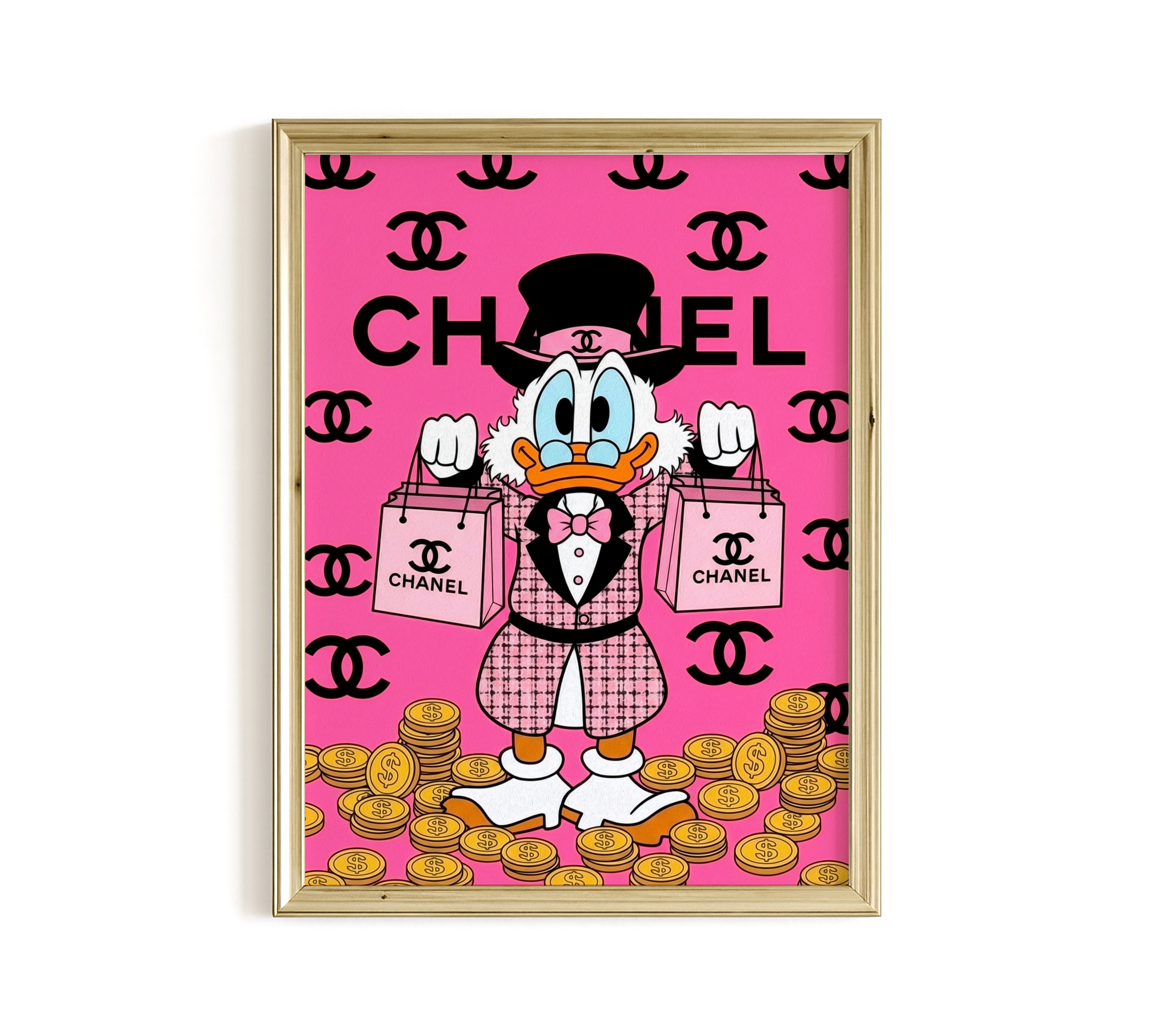 Pink Chanel Duck Cartoon Wall Art