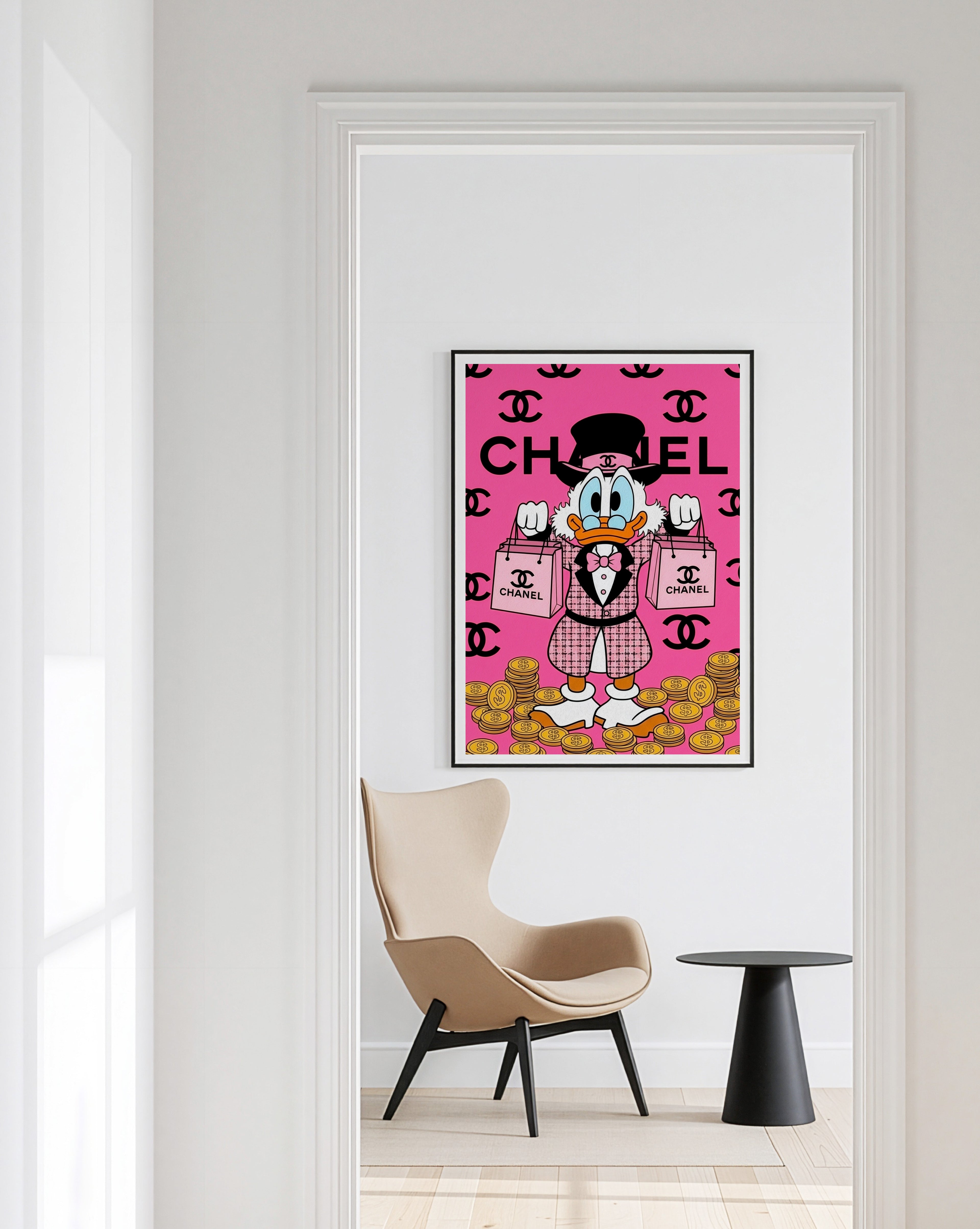 Pink Chanel Duck Cartoon Wall Art