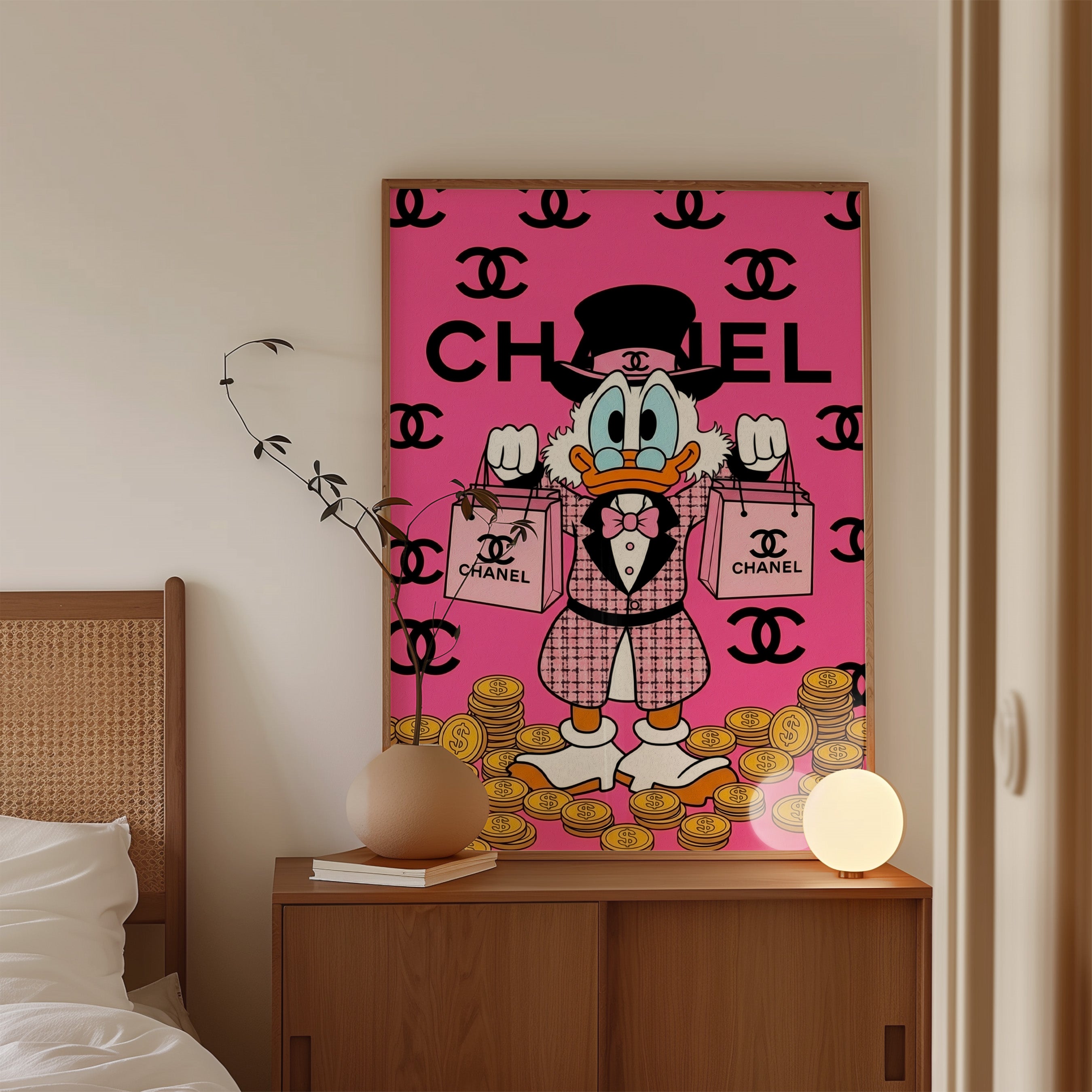Pink Chanel Duck Cartoon Wall Art