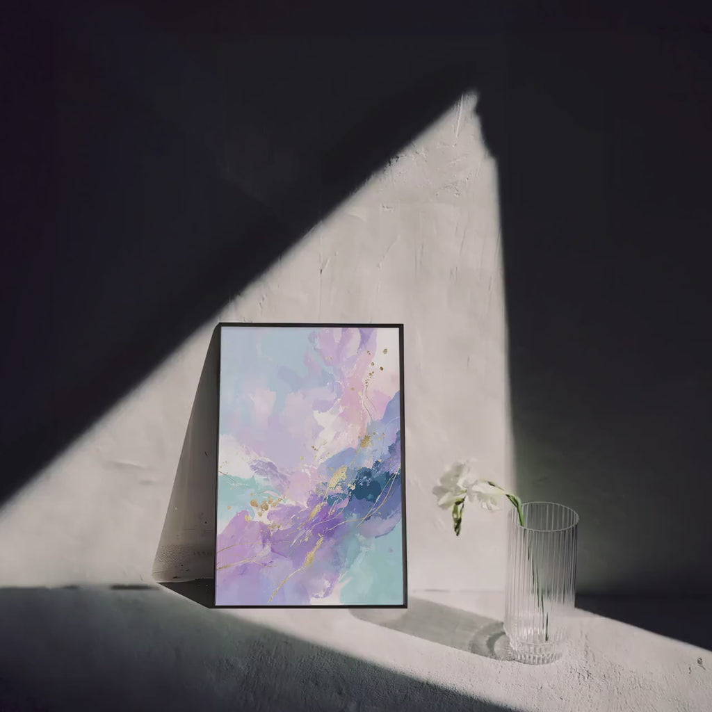 Pastel Watercolor Abstract Art Print, Gold Accent, Modern Minimal Decor (Digital Download)