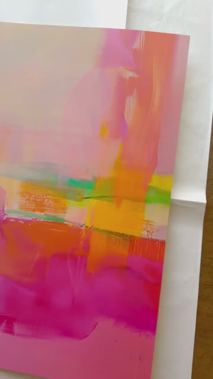Pink Orange Abstract Wall Art Print, Modern Gradient Artwork for Living Room