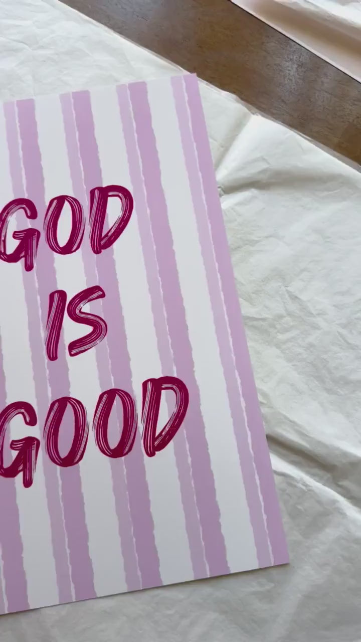 God Is Good Print, Christian Wall Art, Pink Faith Poster