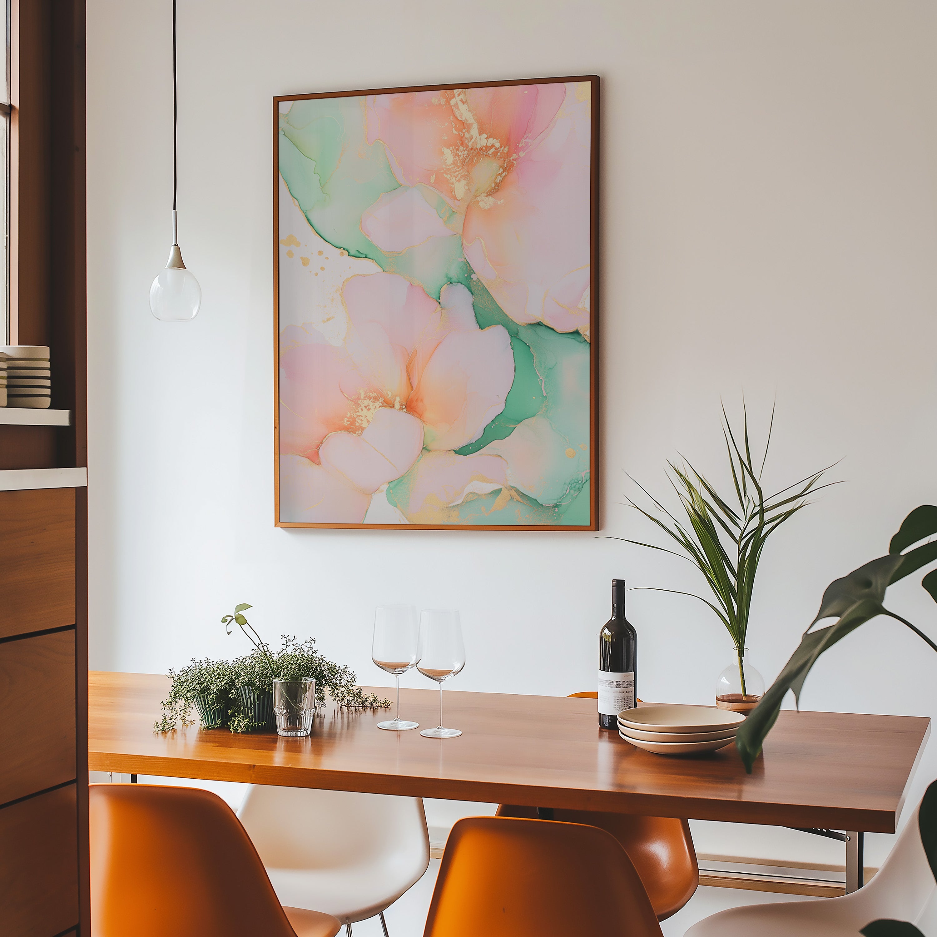 delicate watercolor-style flower art print blending soft pink and green tones