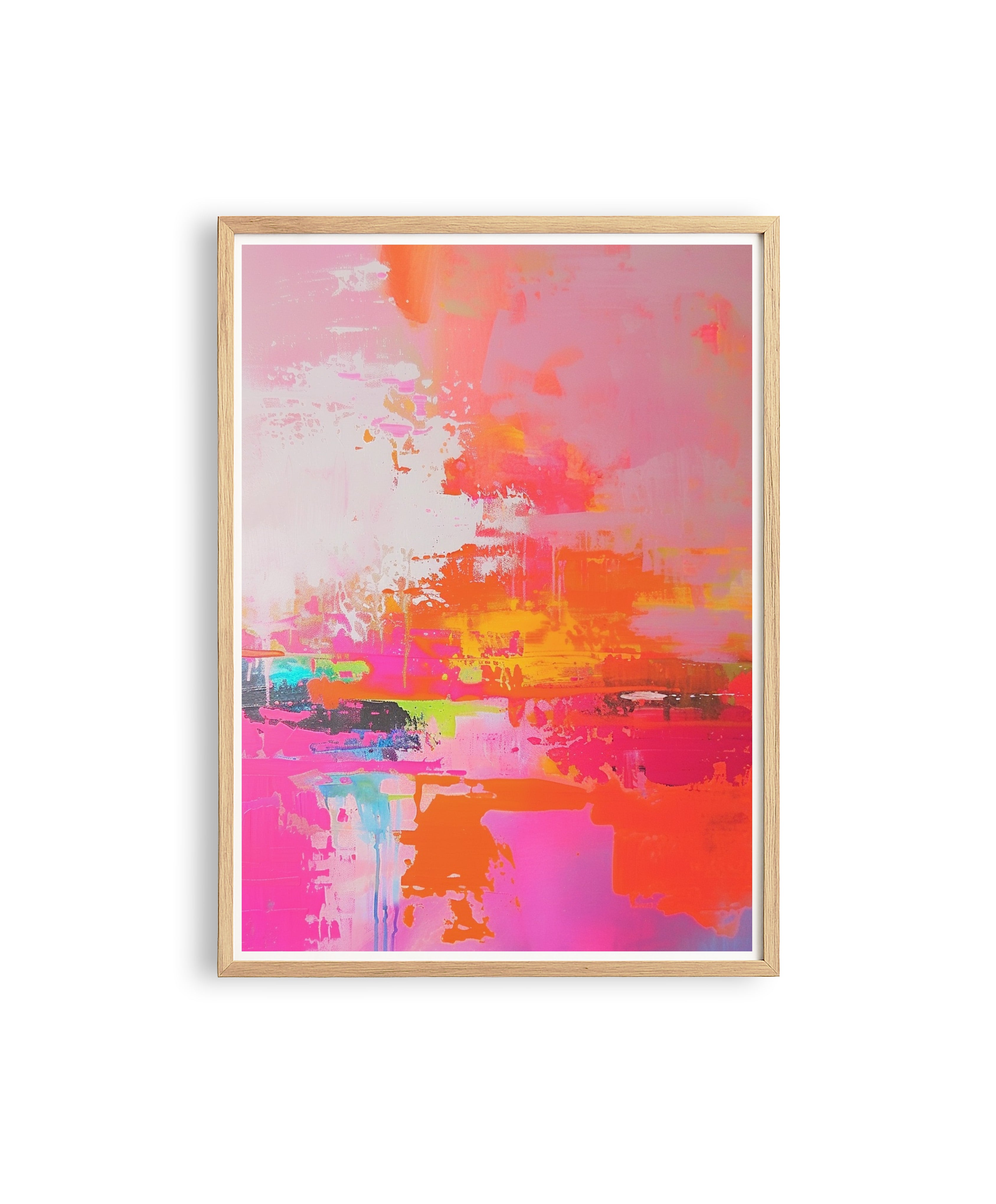 Radiant Horizon Abstract Painting, Pink Orange Sunset Canvas, Bold Energetic Print
