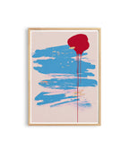 Abstract Art Print, Blue Brush Stroke Red Drip Painting, Modern Neutral Canvas Decor