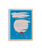 Abstract Blue Circle Print, White Brush Stroke Red Drip Art, Modern Gallery Decor