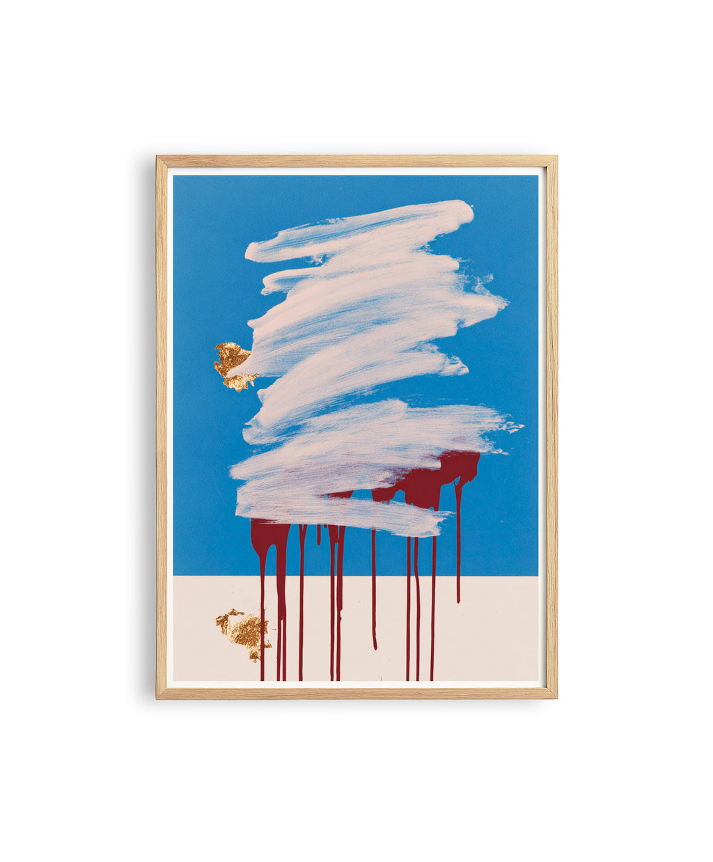 Blue Abstract Art Print, White Brush Stroke Red Drip Painting, Modern Gallery Decor