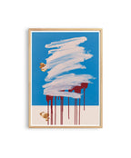 Blue Abstract Art Print, White Brush Stroke Red Drip Painting, Modern Gallery Decor