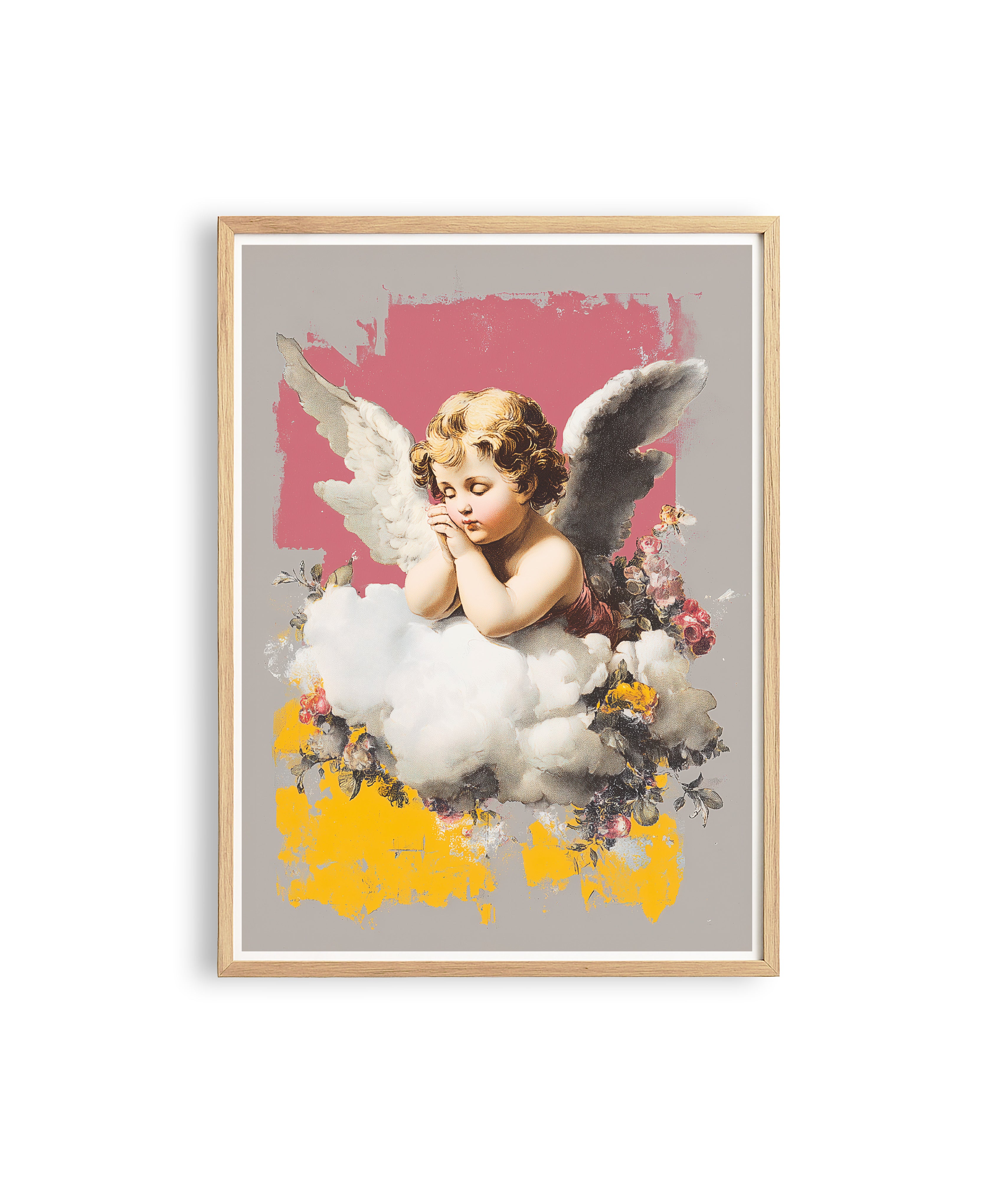 Vintage Cherub Wall Art Print, Christian Angel Poster, Faith Inspired Pink Gold Decor, Heavenly Printable Artwork