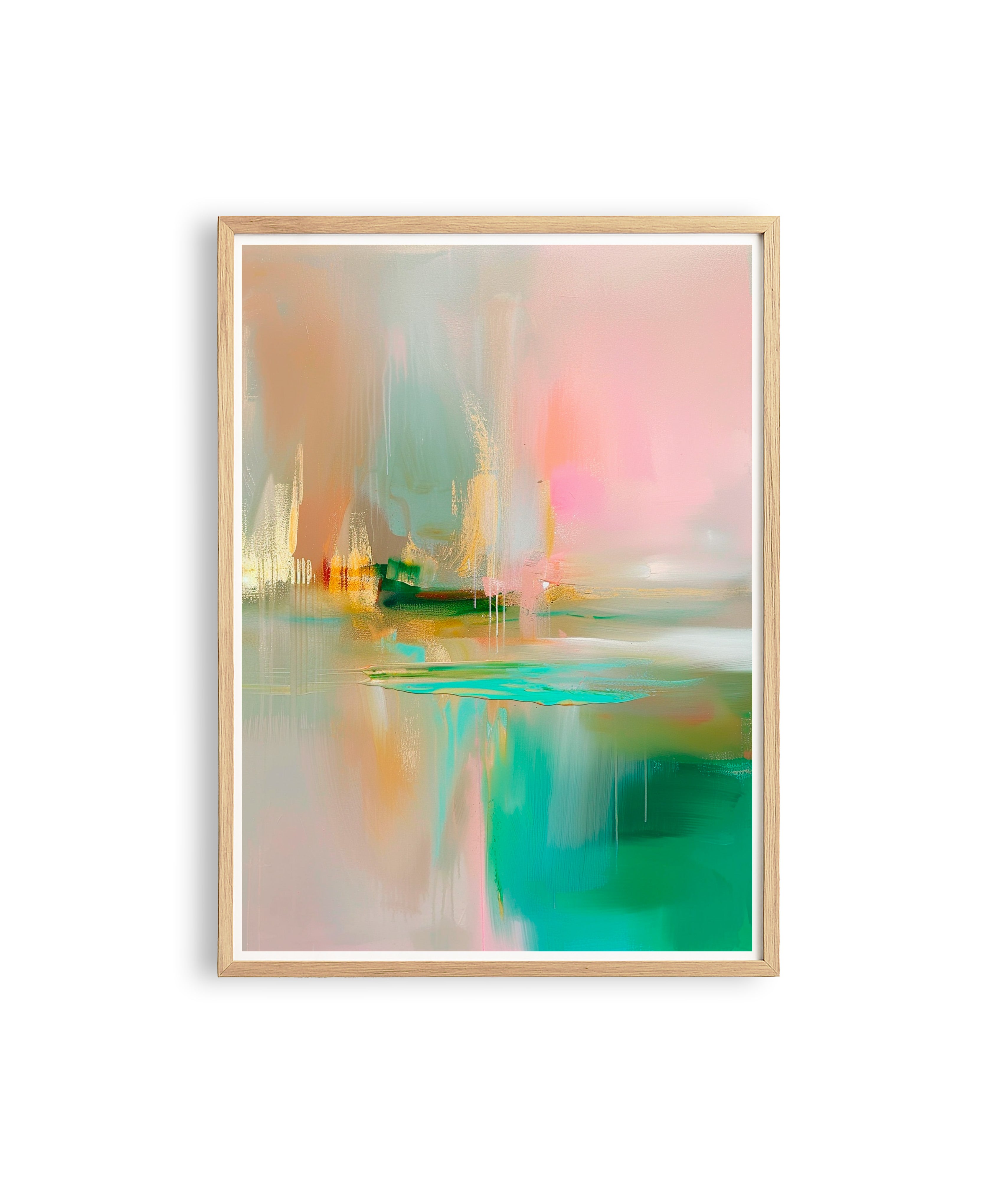 Emerald Mist Abstract Art, Serene Gradient Canvas, Misty Morning Landscape Painting