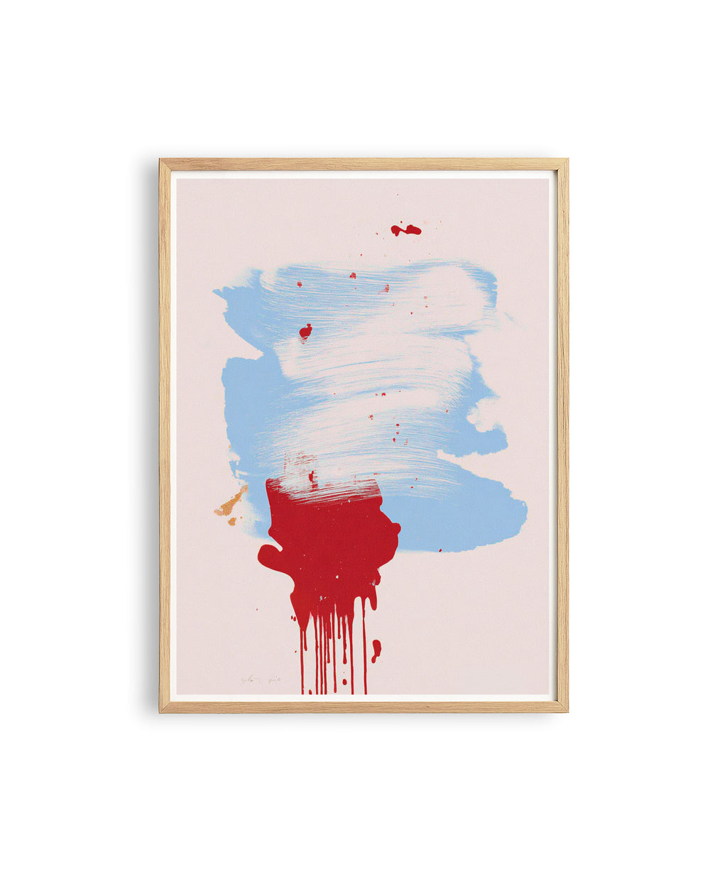 Abstract Blue Brush Stroke Red Drip Painting, Modern Gallery Canvas Poster