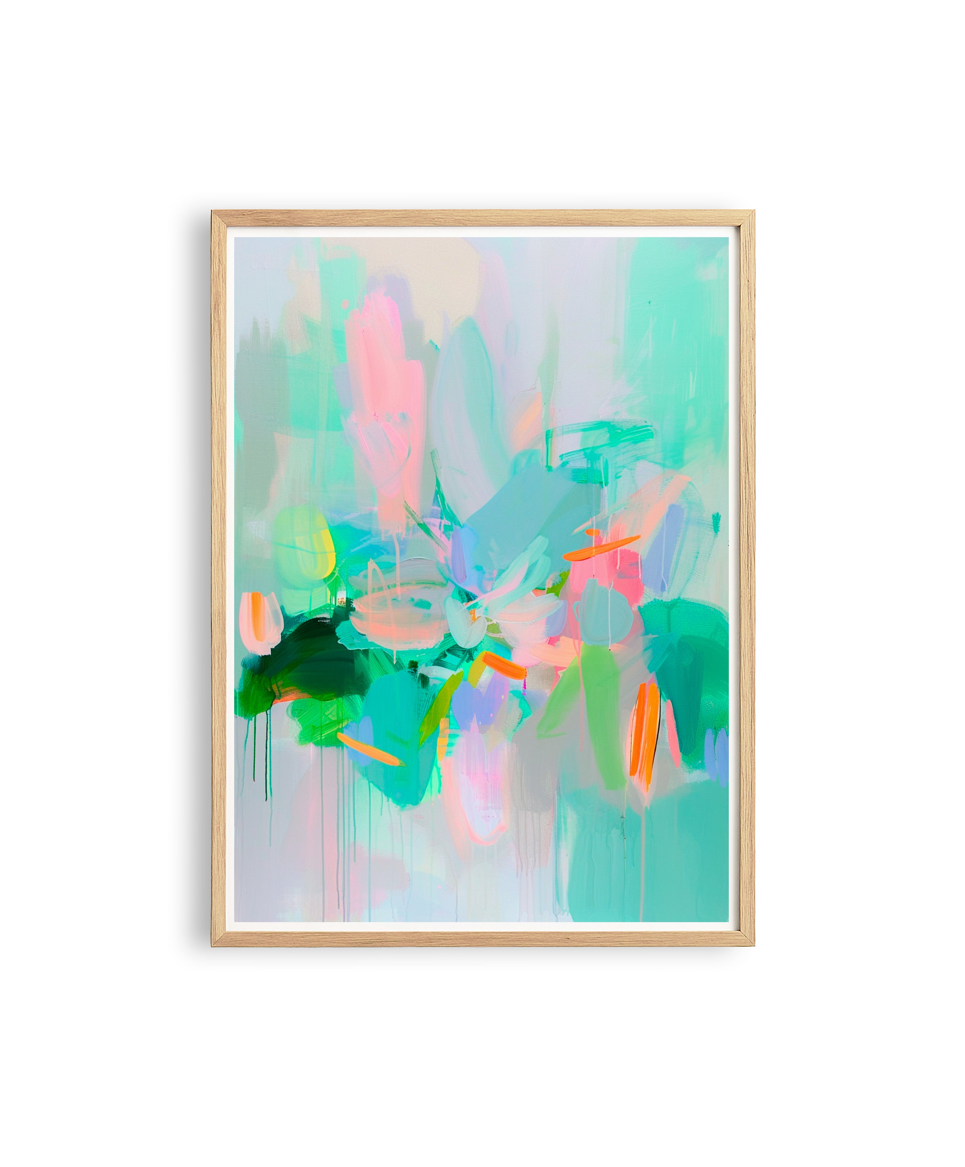 Mint Bloom Abstract Art Print | Pastel Green & Coral Painting | Modern Colorful Wall Decor