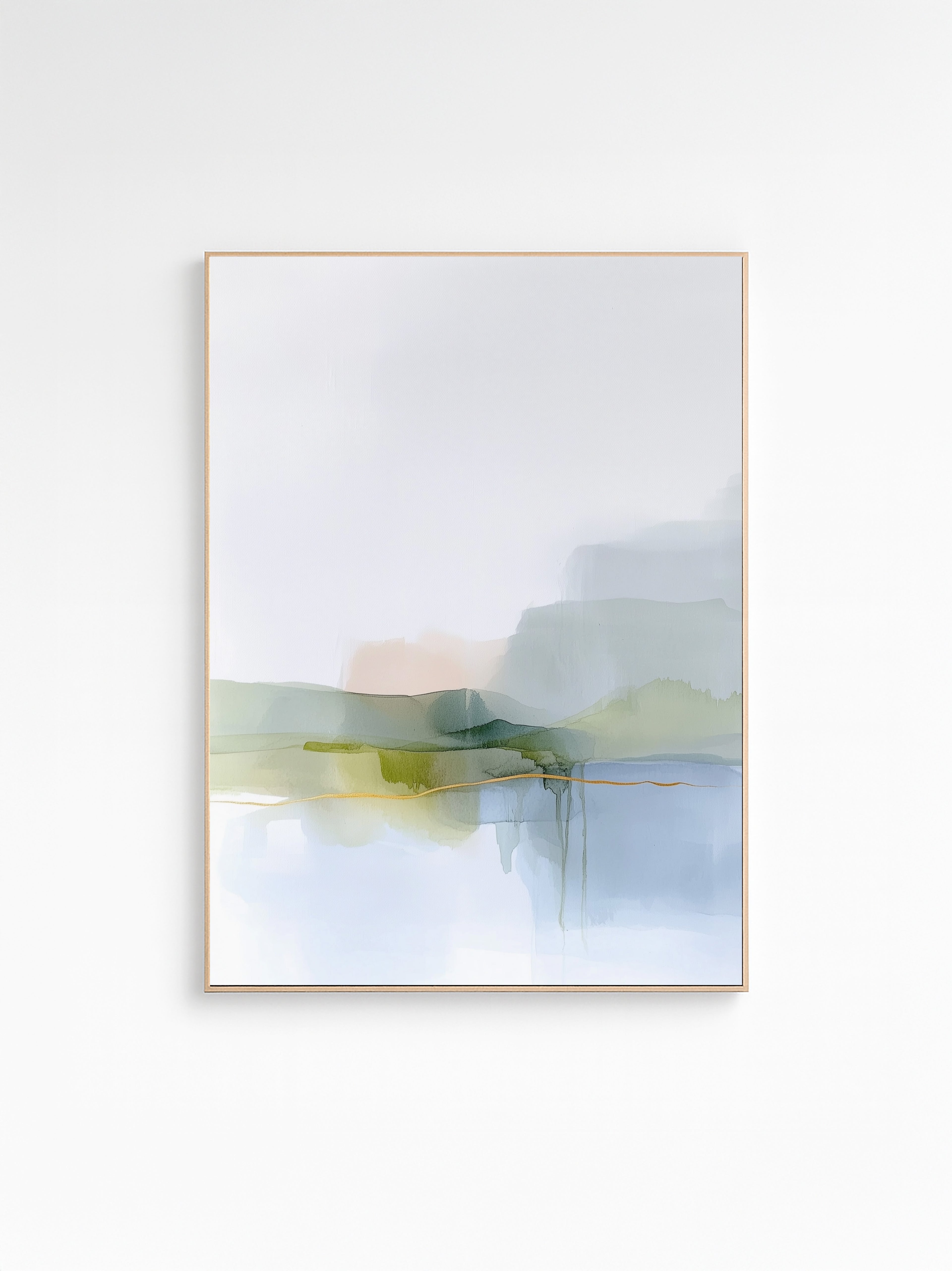 abstract art print in soft blue and green tones inspired by misty landscapes