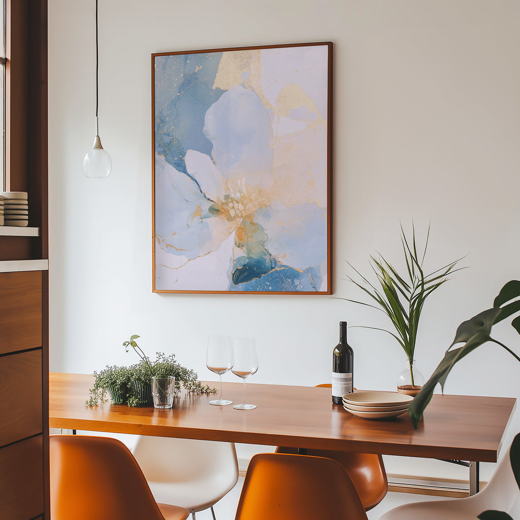 Blue & Gold Serene Bloom – Art Print